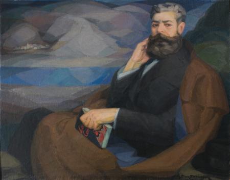 Retrato de Joaquín Costa con el río Ebro como fondo (ca. 1932). Óleo sobre lienzo de Ángel Díaz Domínguez. (IEA / Diputación Provincial de Huesca)