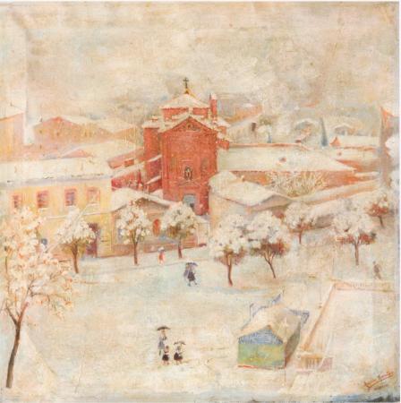 &#34;Huesca nevada”, óleo sobre lienzo de Ángeles Santos pintado en 1940. (Colección Julián Grau Santos)