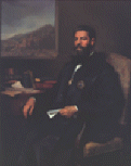 Retrato de Joaquín Costa, con vista del paisaje de Graus