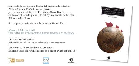Invitacion Binefar libro Manuel M. Coll
